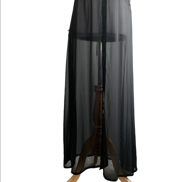 Angel Eye London | Sheer Black Button Up Full Length Sleeveless Dress - Picture 3 of 6